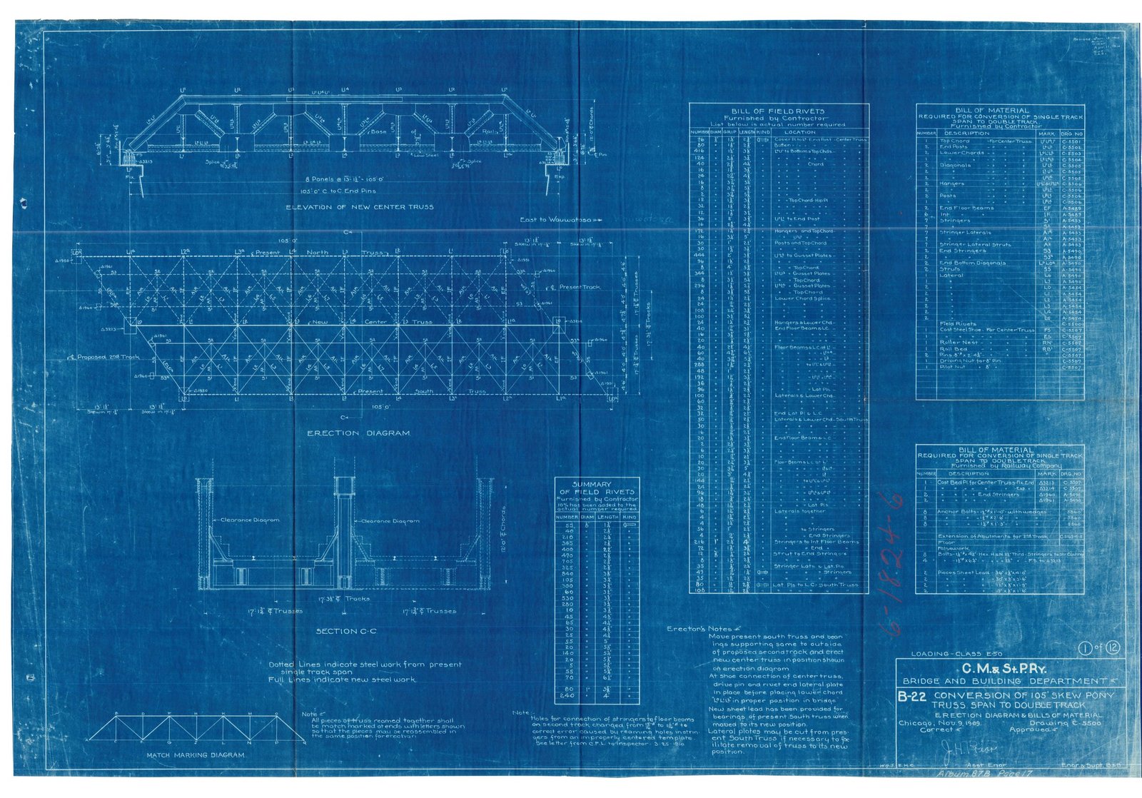 Plan for converting bridge to double track. Courtesy of Milwaukee Road Archives at the Milwaukee Public Library